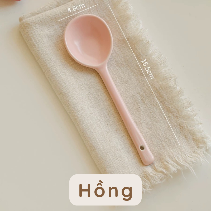 Muỗng sứ cán dài màu pastel