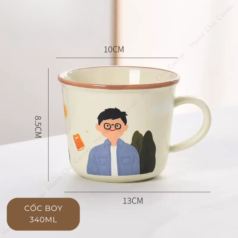 Cốc sứ viền nâu boy girl