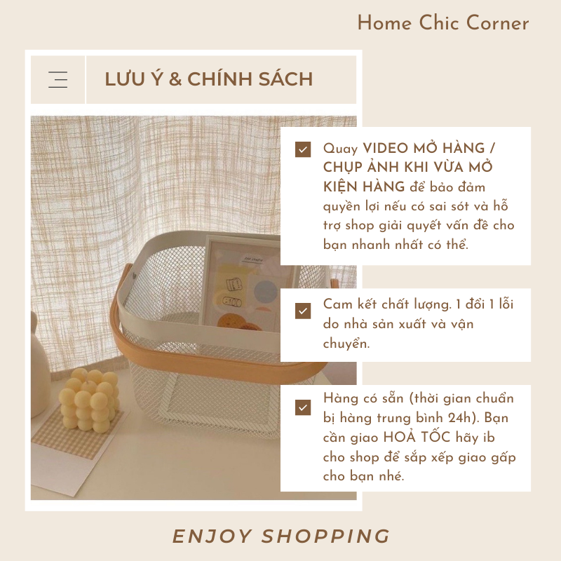 Giỏ sắt quai gỗ đựng đồ decor giỏ picnic