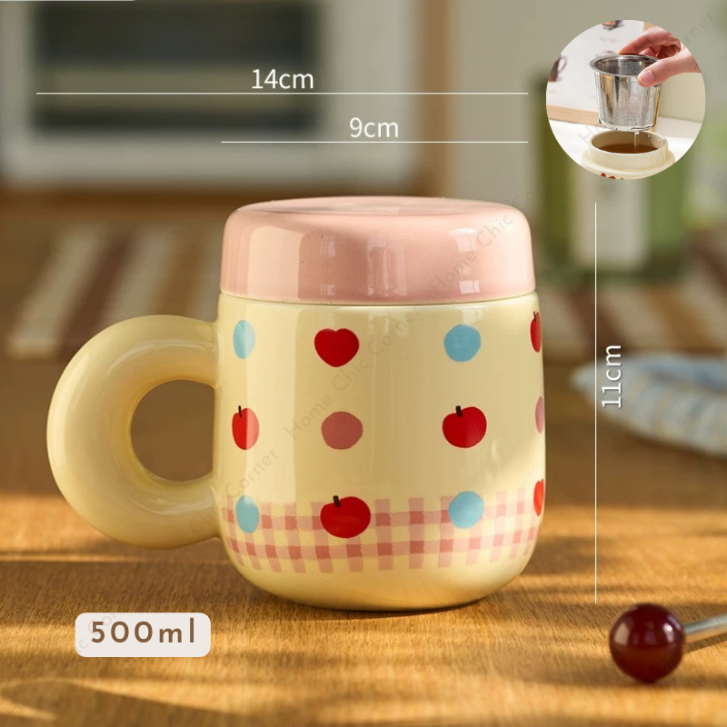 Cốc sứ có nắp và lõi lọc trà dễ thương 500ML