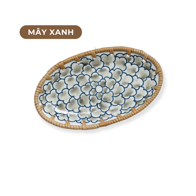 Đĩa sứ viền mây tre nhiều mẫu hoạ tiết phong cách Nhật