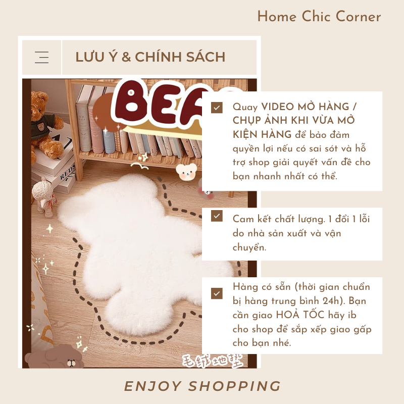 Thảm lông decor hình gấu