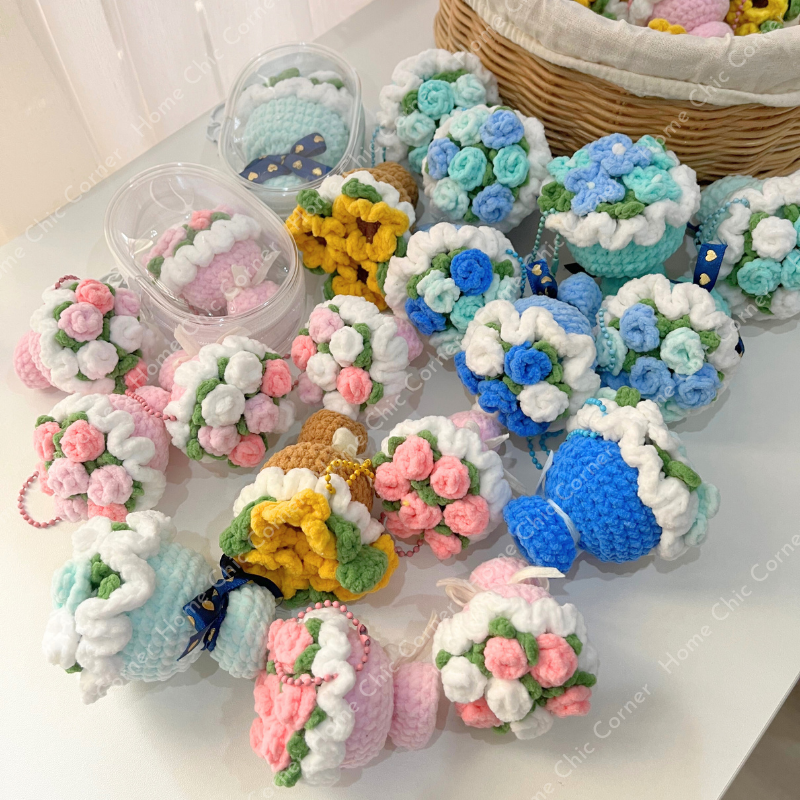 Móc khoá len bó hoa mini handmade