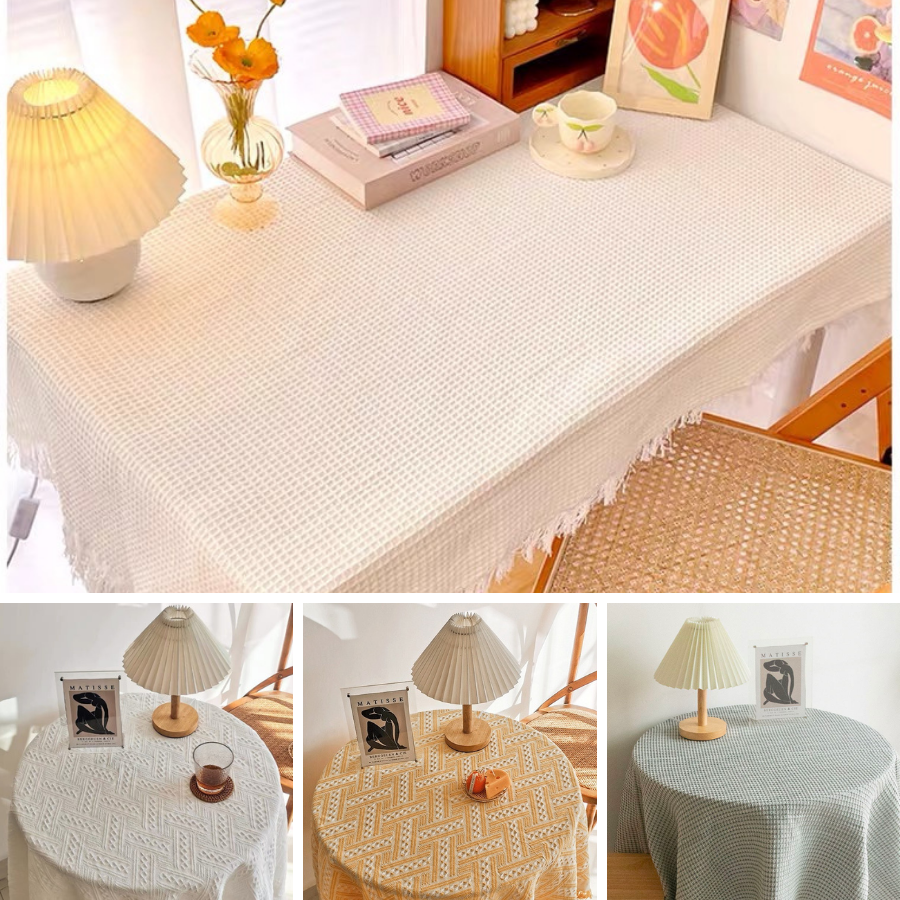 Khăn trải bàn viền tua rua, thảm picnic, chăn ghế sofa phong cách retro