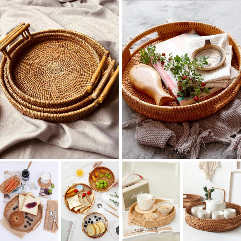 Khay mây có tay cầm chất liệu mây tre tự nhiên