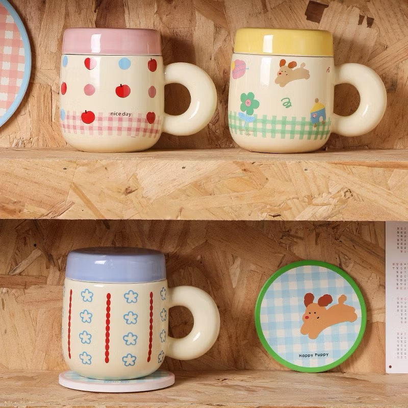 Cốc sứ có nắp và lõi lọc trà dễ thương 500ML