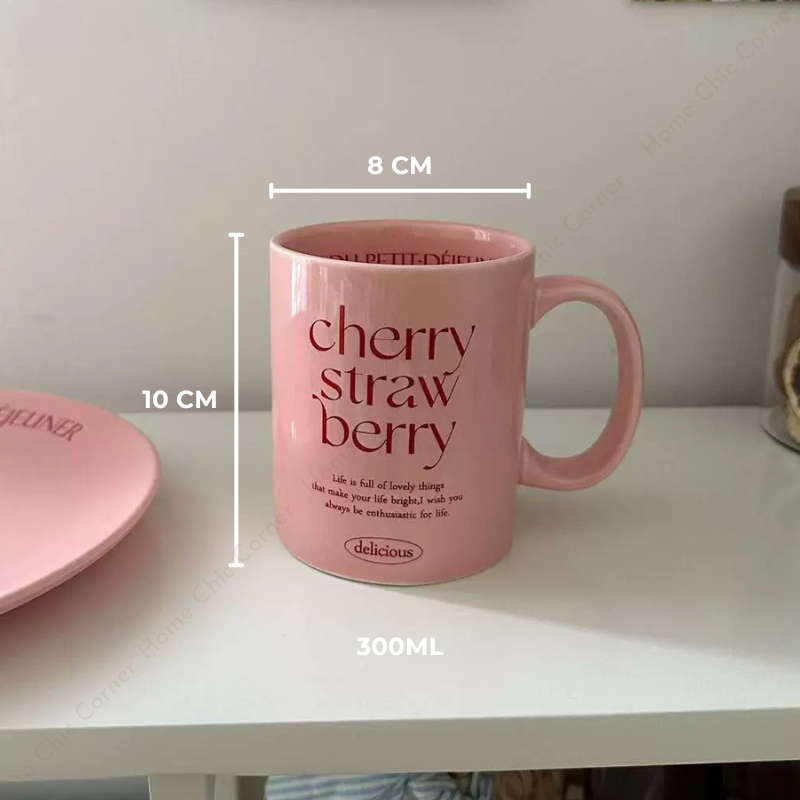 Cốc dĩa pastel in chữ phong cách dễ thương Hàn Quốc