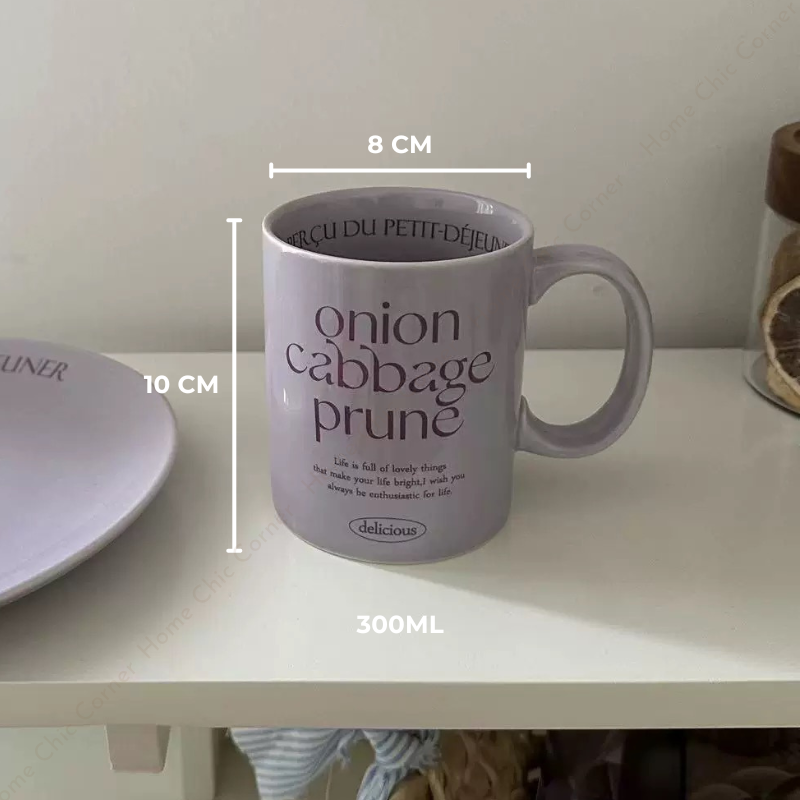 Cốc dĩa pastel in chữ phong cách dễ thương Hàn Quốc