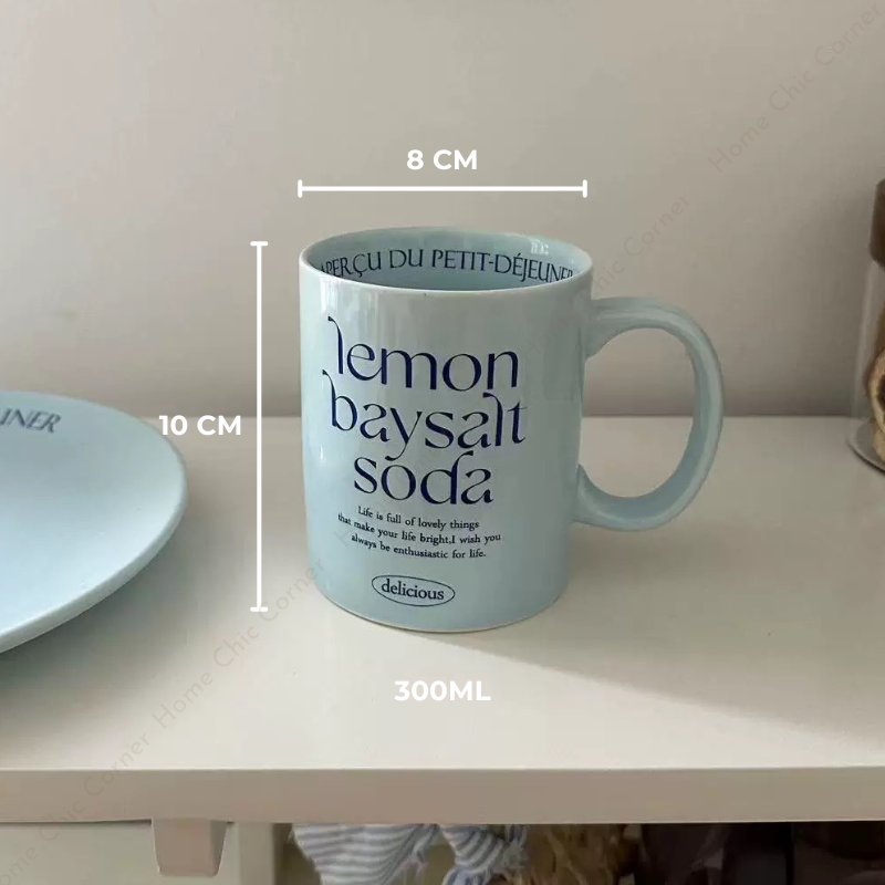 Cốc dĩa pastel in chữ phong cách dễ thương Hàn Quốc