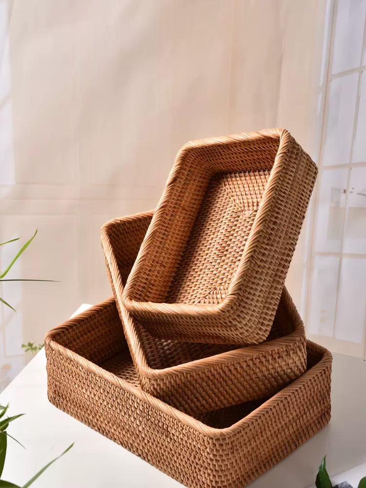 Khay mây chữ nhật đựng đồ decor nhà cửa