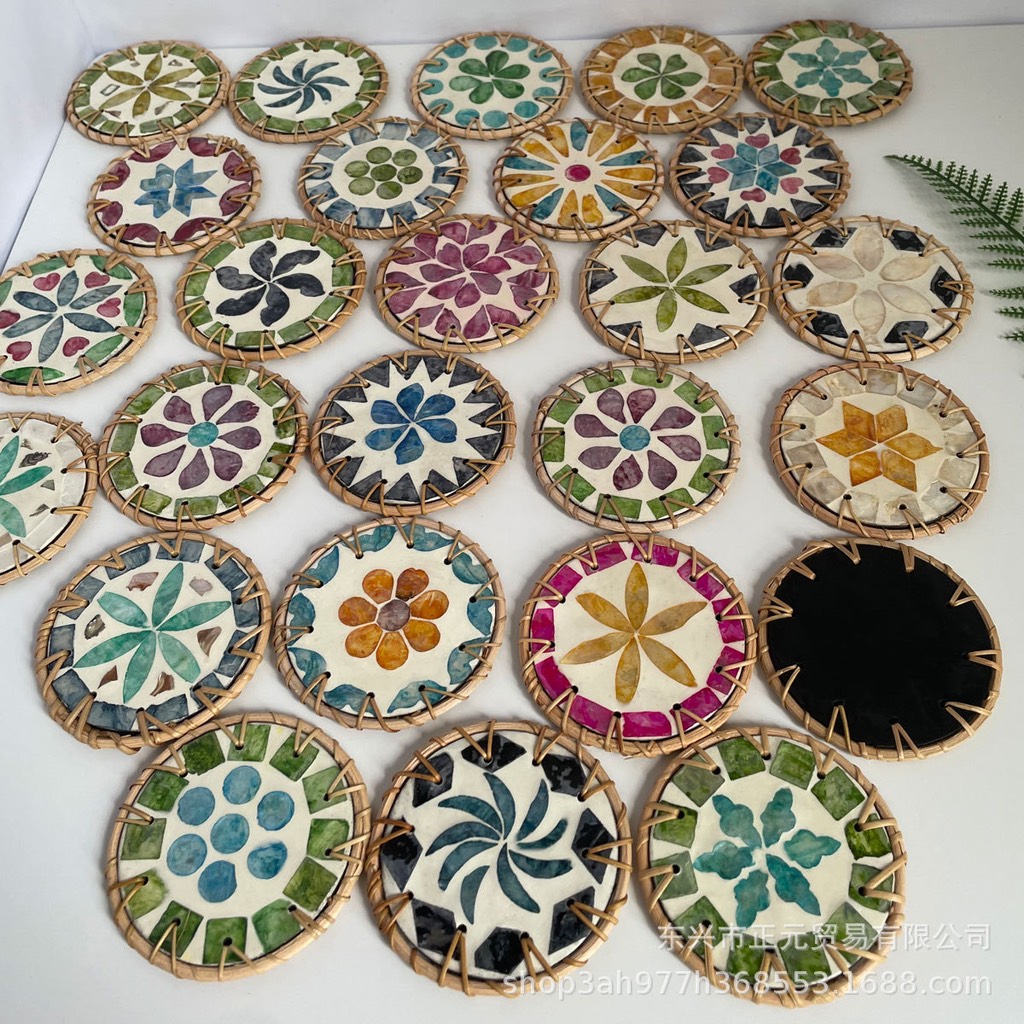 Lót ly khảm trai viền mây tre tự nhiên