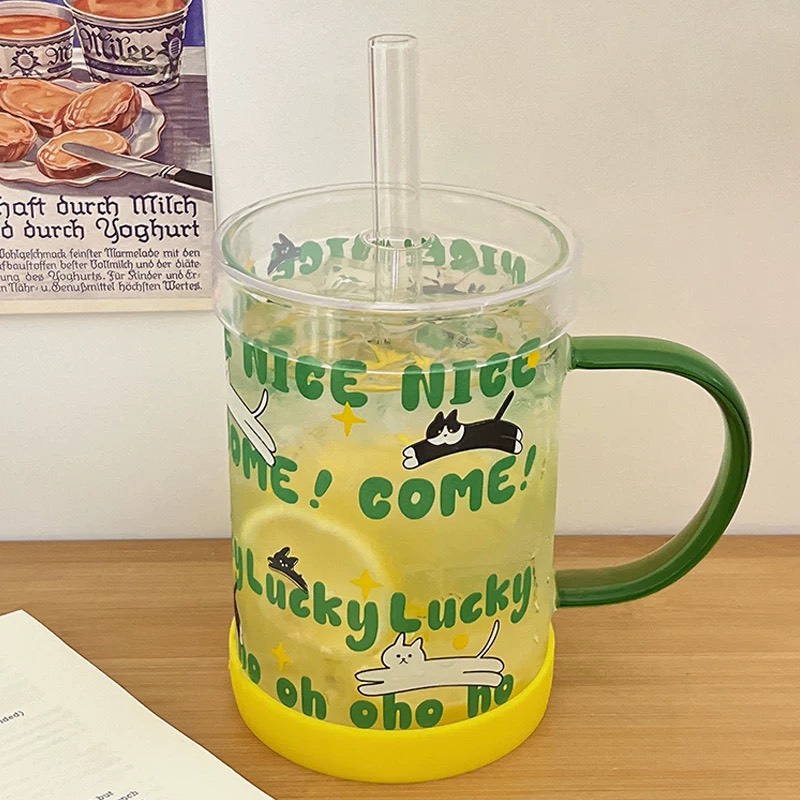 Cốc thuỷ tinh mèo in chữ 900ml