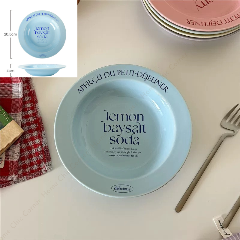 Cốc dĩa pastel in chữ phong cách dễ thương Hàn Quốc