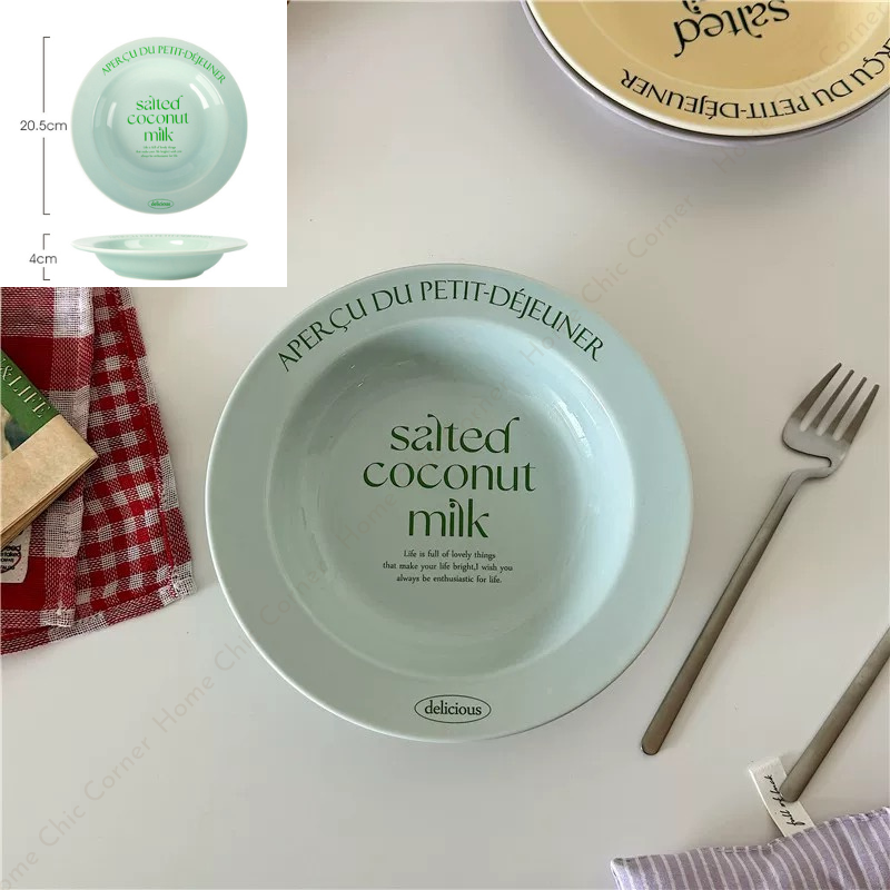 Cốc dĩa pastel in chữ phong cách dễ thương Hàn Quốc