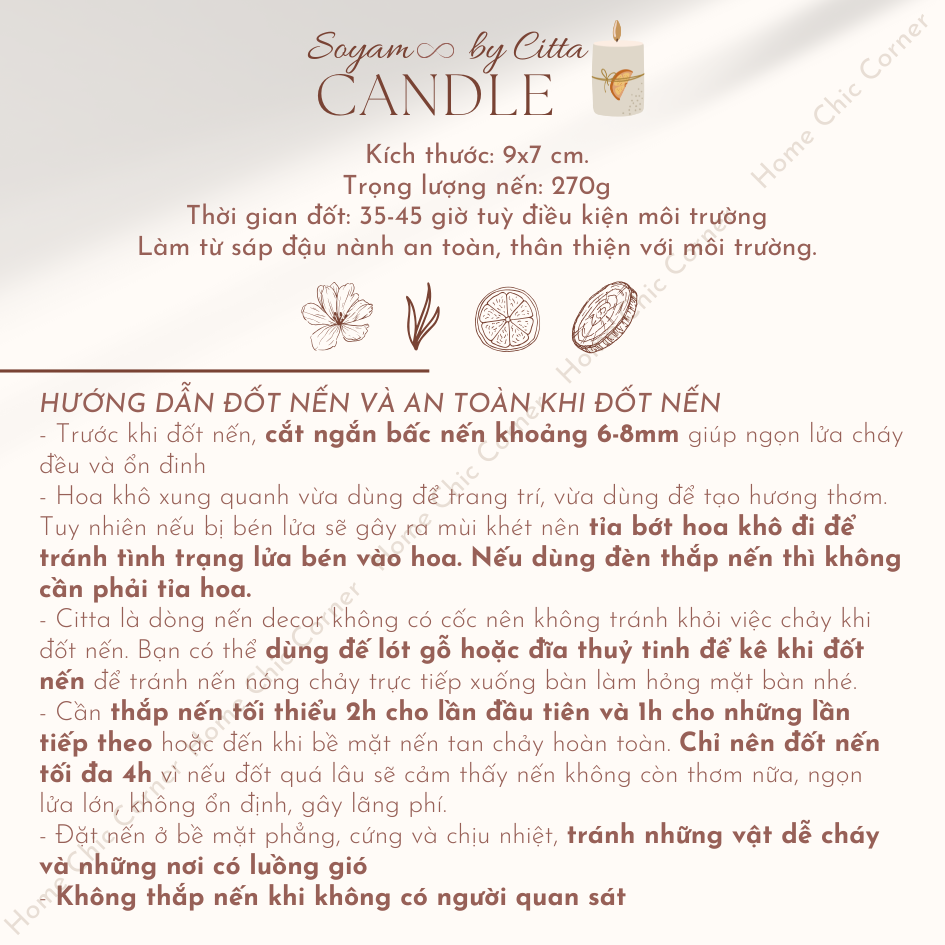 Set quà nến thơm Soyam by Citta nắp thuỷ tinh