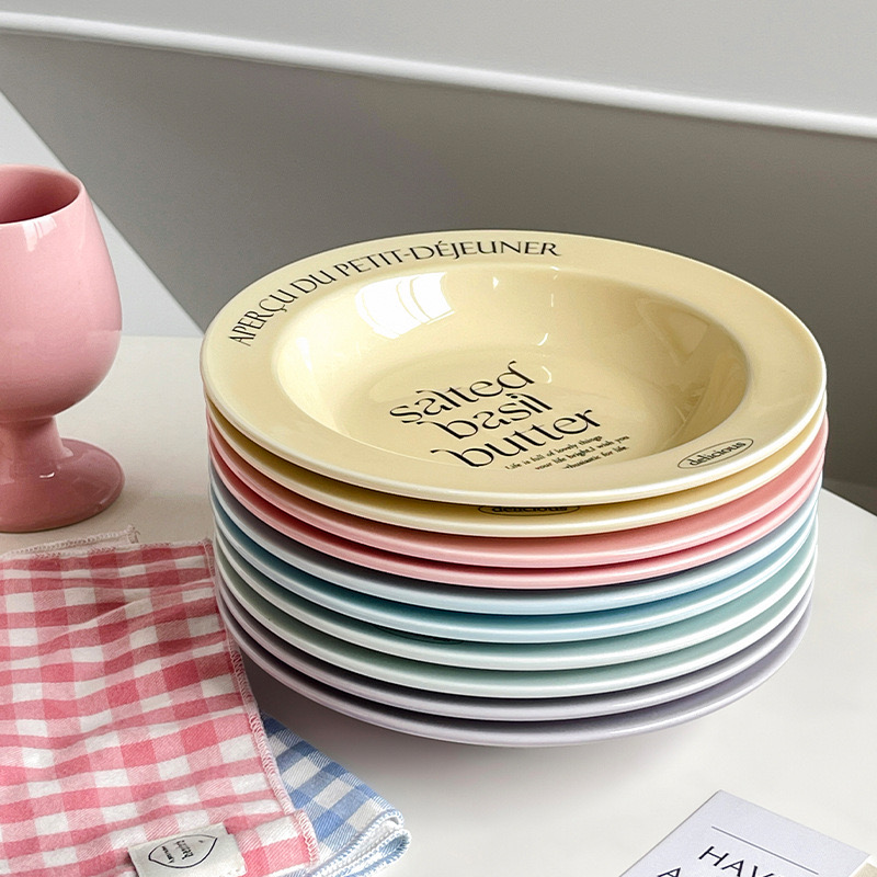 Cốc dĩa pastel in chữ phong cách dễ thương Hàn Quốc