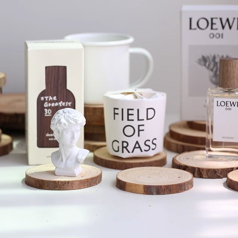 Lót nến gỗ lót ly vân gỗ mộc đường kính 10-12cm