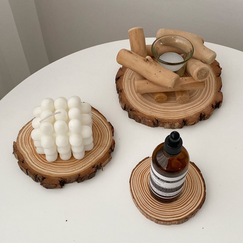 Lót nến gỗ lót ly vân gỗ mộc đường kính 10-12cm