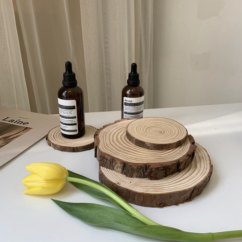 Lót nến gỗ lót ly vân gỗ mộc đường kính 10-12cm