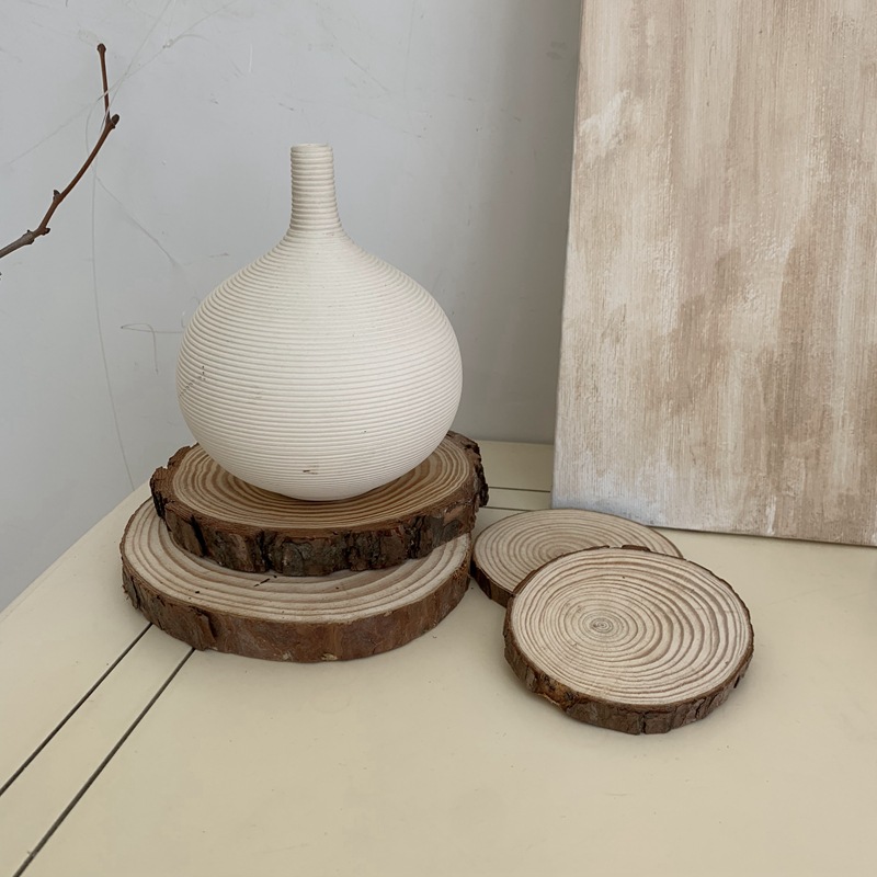 Lót nến gỗ lót ly vân gỗ mộc đường kính 10-12cm