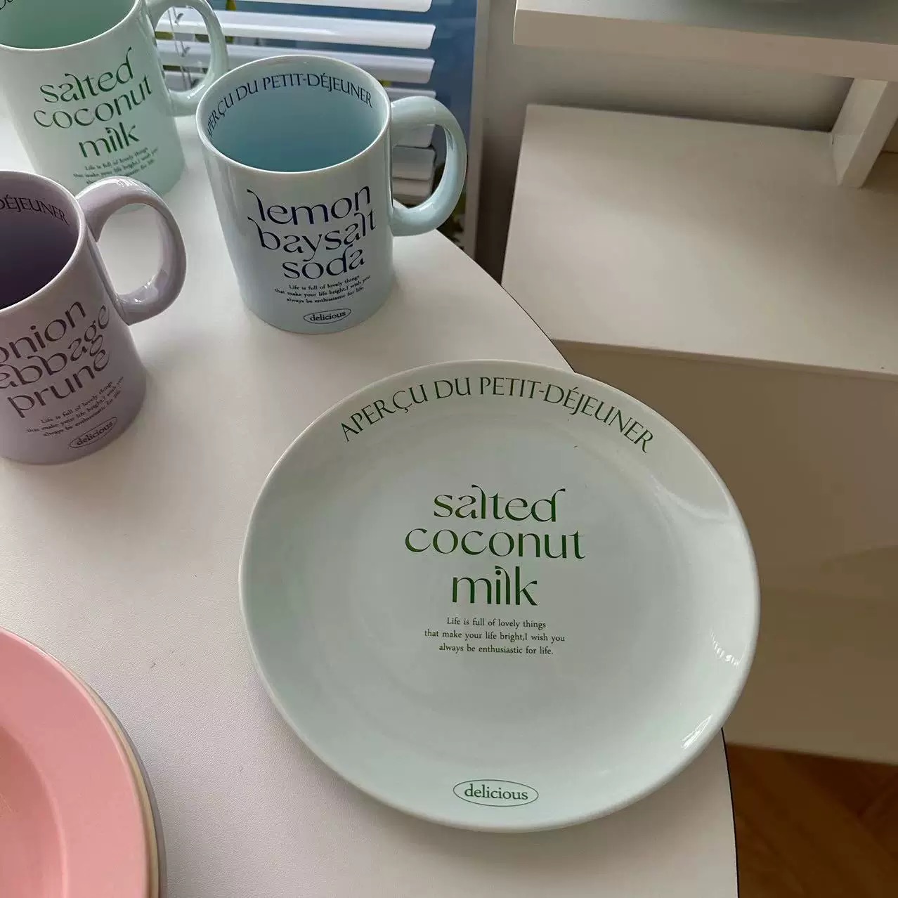 Cốc dĩa pastel in chữ phong cách dễ thương Hàn Quốc