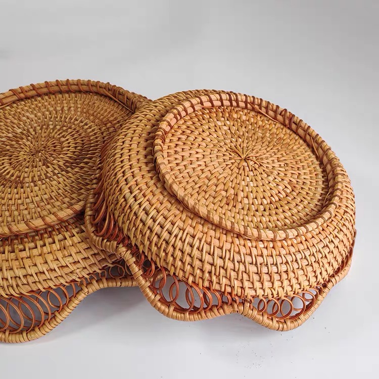 Rổ mây tròn, khay mây đựng đồ, decor trang trí mây tre đan tự nhiên