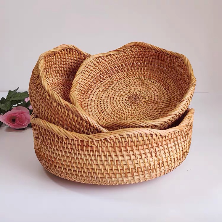 Rổ mây tròn, khay mây đựng đồ, decor trang trí mây tre đan tự nhiên