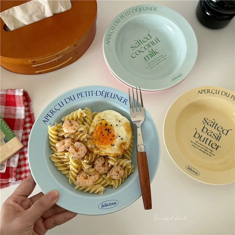 Cốc dĩa pastel in chữ phong cách dễ thương Hàn Quốc