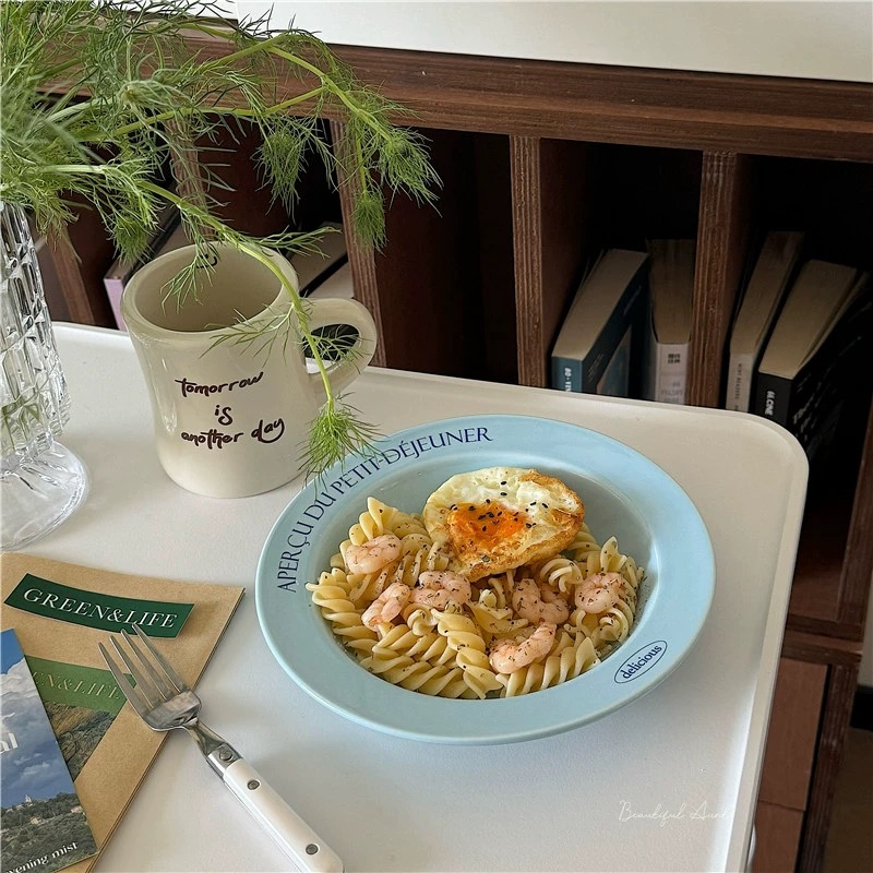 Cốc dĩa pastel in chữ phong cách dễ thương Hàn Quốc