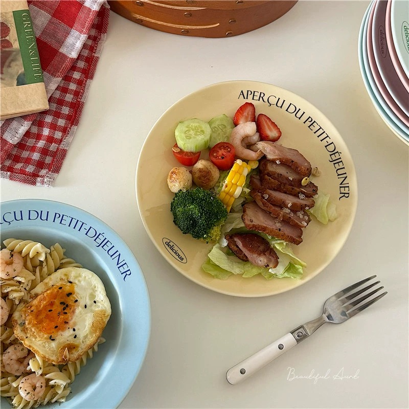 Cốc dĩa pastel in chữ phong cách dễ thương Hàn Quốc