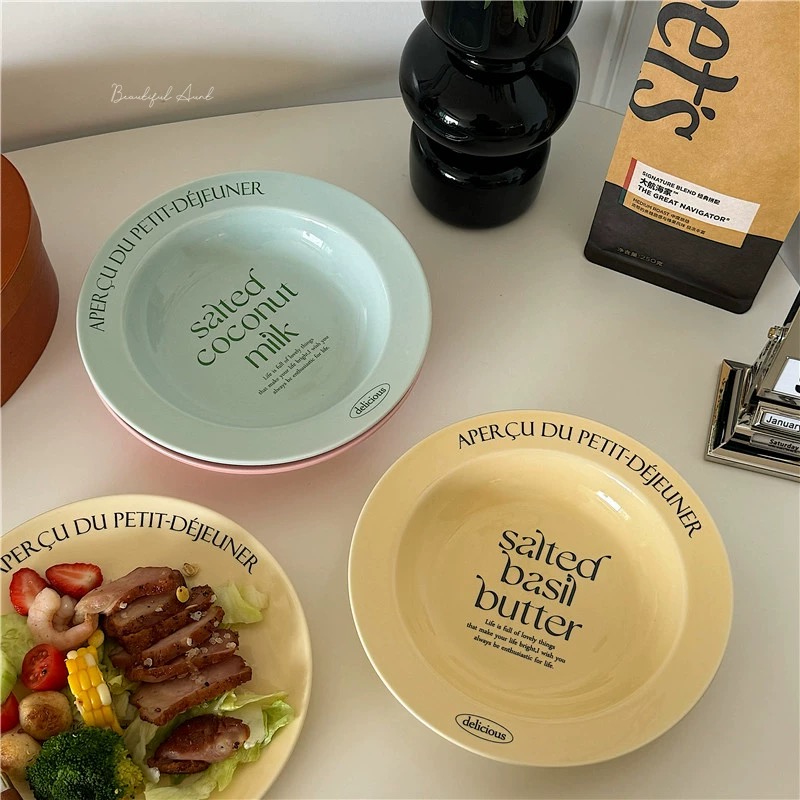 Cốc dĩa pastel in chữ phong cách dễ thương Hàn Quốc