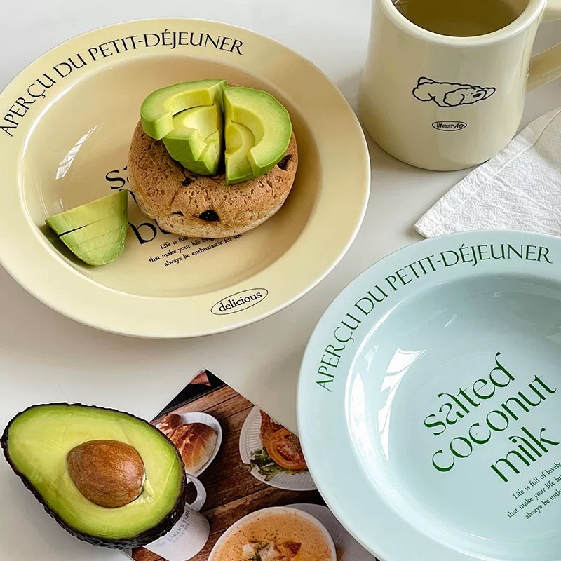 Cốc dĩa pastel in chữ phong cách dễ thương Hàn Quốc