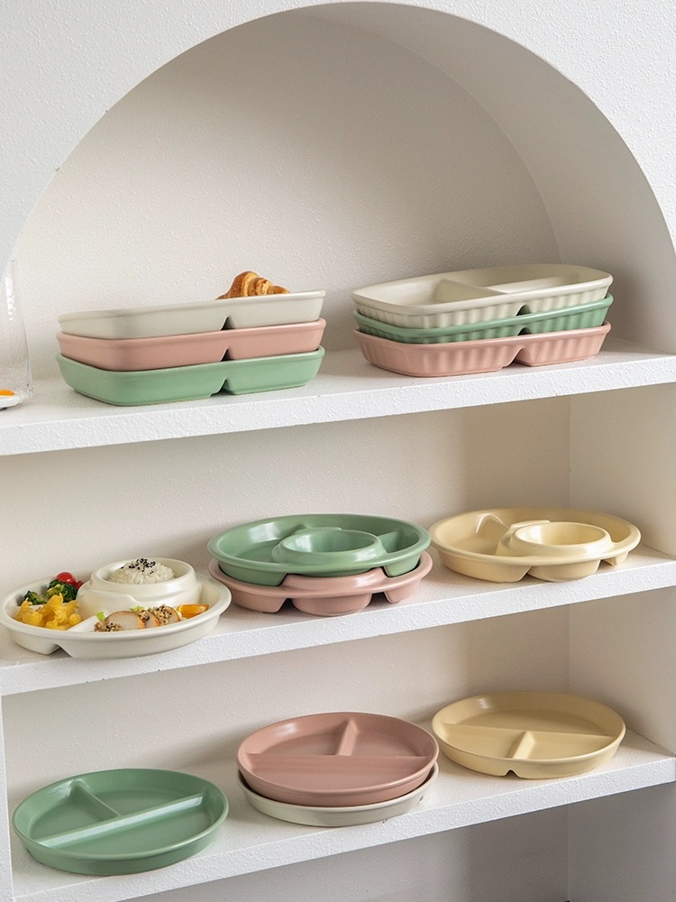 Đĩa sứ chia ngăn màu pastel