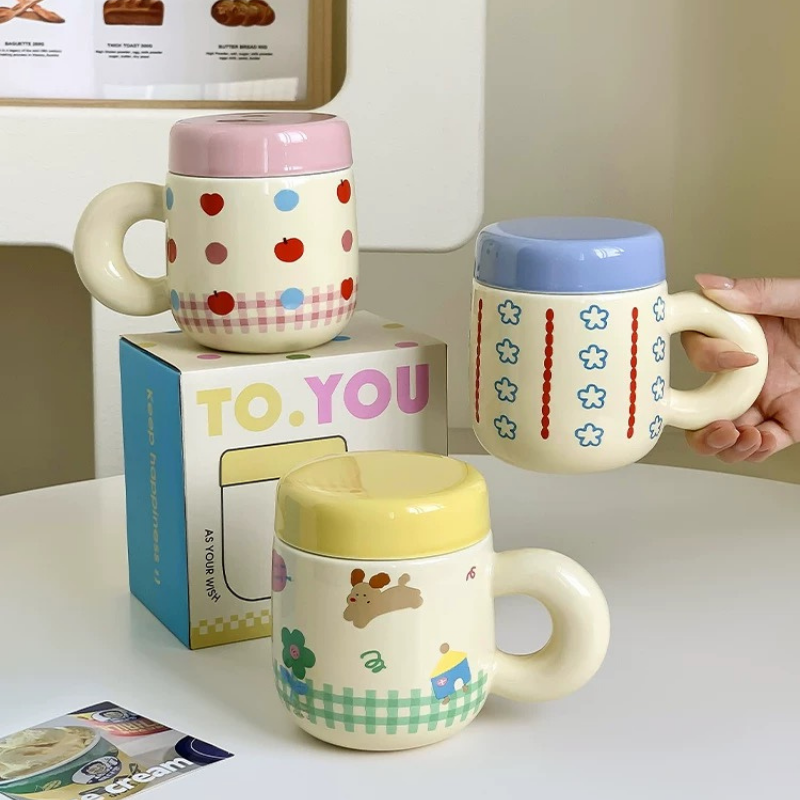 Cốc sứ có nắp và lõi lọc trà dễ thương 500ML