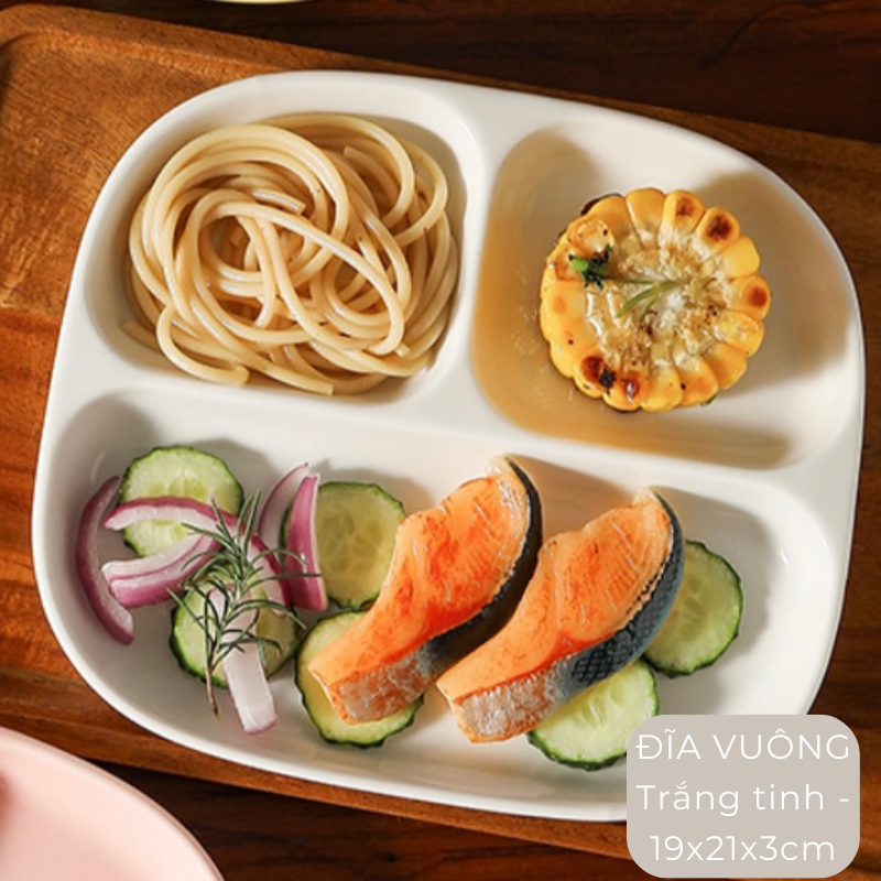 Đĩa sứ chia ngăn màu pastel