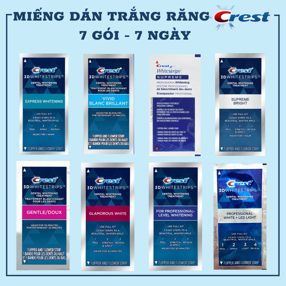 Combo 7 Ngày Miếng Dán Trắng Răng Crest 3D White Của Mỹ - Làm Trắng Răng Tại Nhà Tẩy Trắng Răng Cấp Tốc