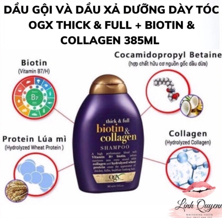 DẦU GỘI XẢ DƯỠNG DÀY TÓC VÀ SUÔN MƯỢT OGX THICK & FULL + BIOTIN & COLLAGEN 385ML