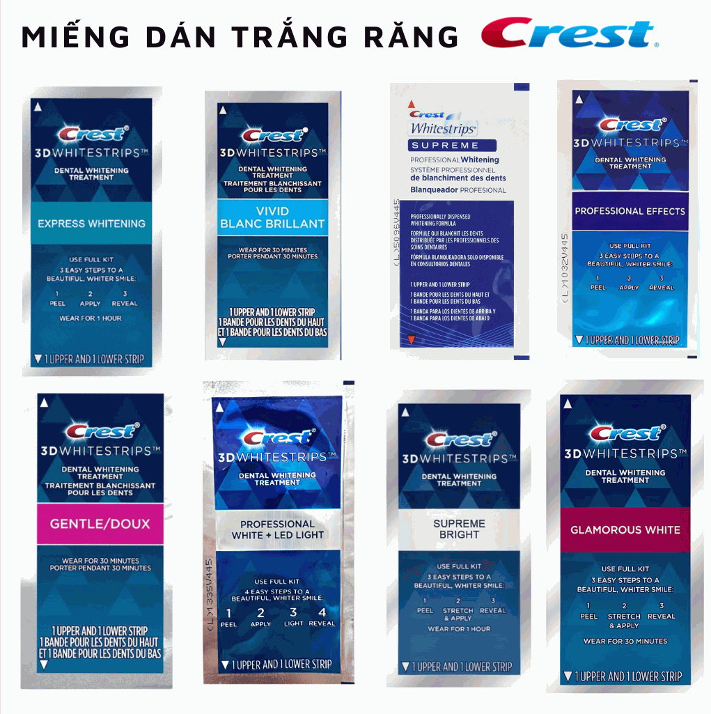 Combo 7 Ngày Miếng Dán Trắng Răng Crest 3D White Của Mỹ - Làm Trắng Răng Tại Nhà Tẩy Trắng Răng Cấp Tốc