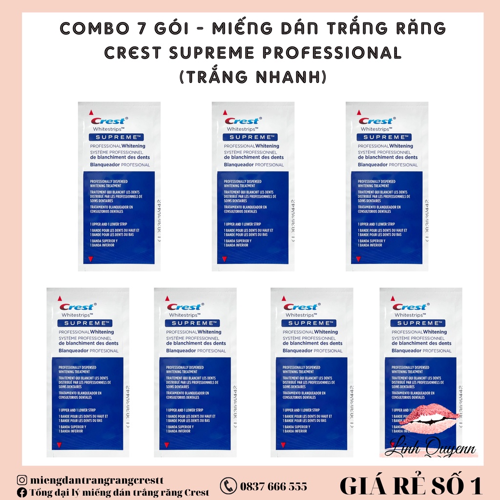 Combo 7 Ngày Miếng Dán Trắng Răng Crest 3D White Của Mỹ - Làm Trắng Răng Tại Nhà Tẩy Trắng Răng Cấp Tốc