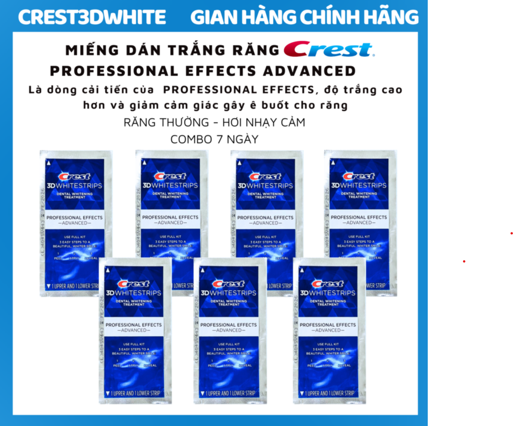 Miếng Dán Trắng Răng Crest 3D White Của Mỹ - Làm Trắng Răng Tại Nhà Tẩy Trắng Răng Cấp Tốc Combo 7 gói