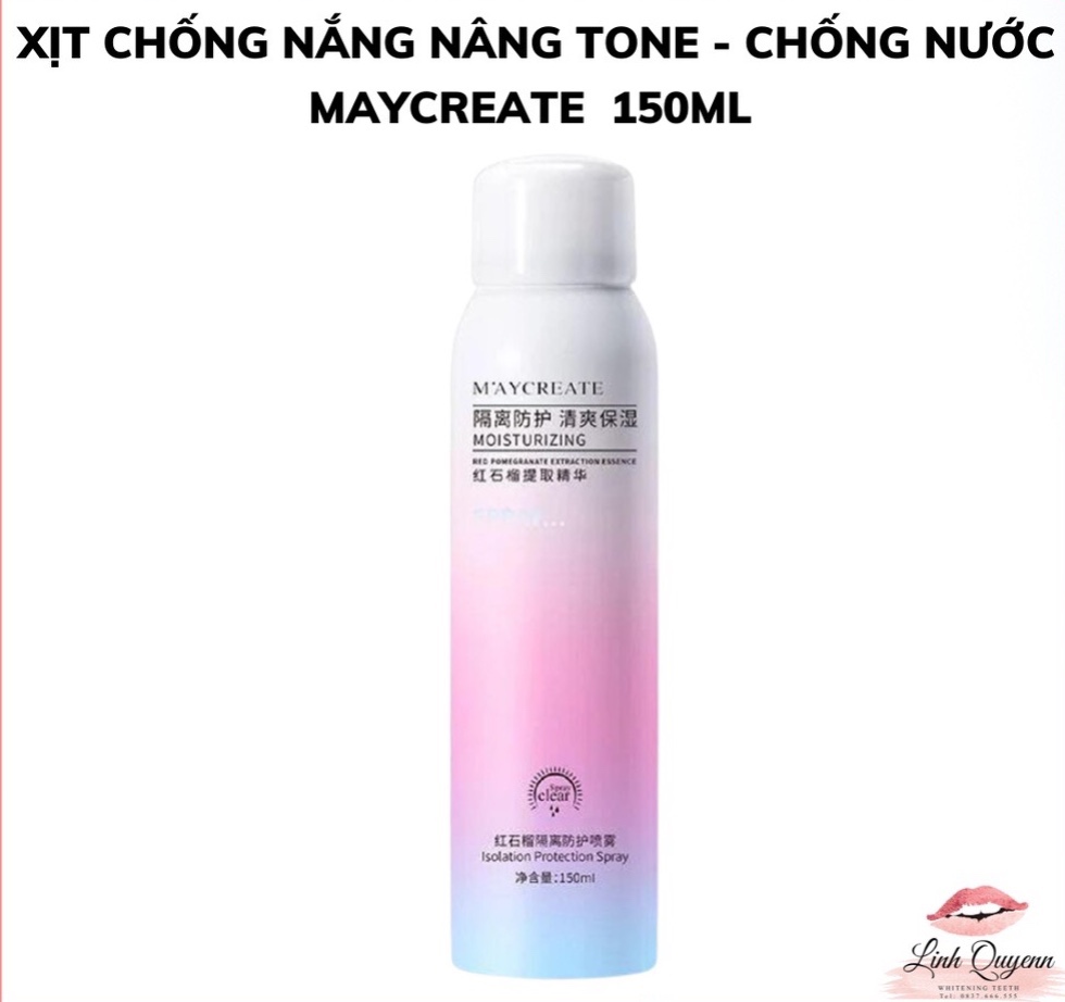 Xịt Chống Nắng Nâng Tone Dưỡng Trắng Da, Che Khuyết Điểm MayCreate 150Ml- MALL TRUNG