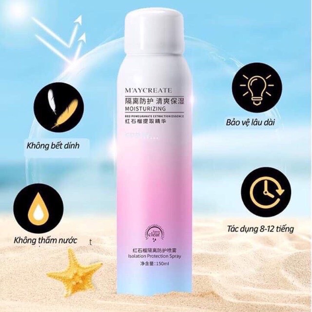 Xịt Chống Nắng Nâng Tone Dưỡng Trắng Da, Che Khuyết Điểm MayCreate 150Ml- MALL TRUNG