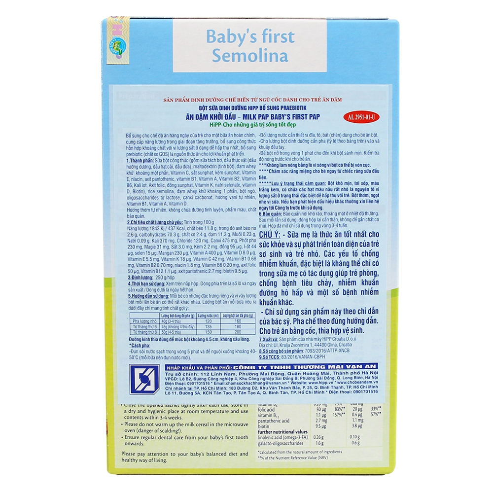 Bột ăn dặm Hipp Baby's Firsy Semolina Ăn dặm khởi đầu từ 4m