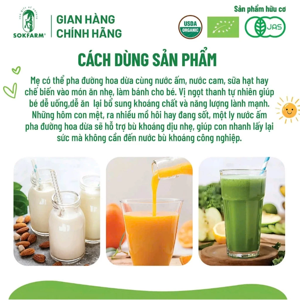 Sokfarm đường hoa dừa hữu cơ cho bé