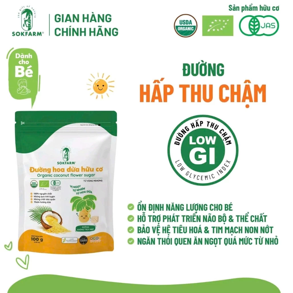 Sokfarm đường hoa dừa hữu cơ cho bé