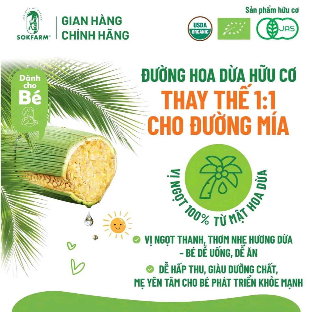 Sokfarm đường hoa dừa hữu cơ cho bé