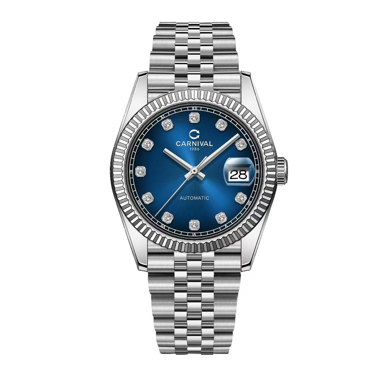 Đồng Hồ Nam Carnival 8250G-VT-X Automatic Dây Thép Bạc Mặt Xanh Dương Size 38mm