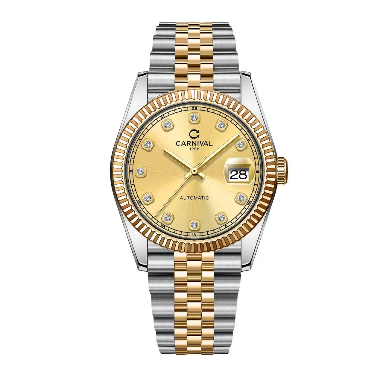 Đồng Hồ Nam Carnival 8250G-CV-V Automatic Dây Thép Demi Vàng Mặt Vàng Size 38mm