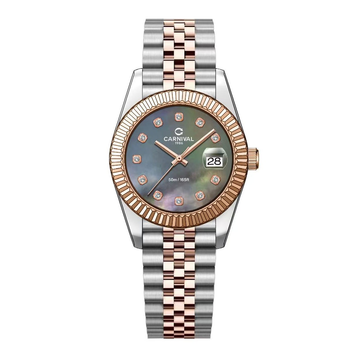 Đồng Hồ Nữ Carnival 8250L-CH-DK Demi Vàng Hồng Mặt Xà Cừ Xám Size 30mm Quartz Japan