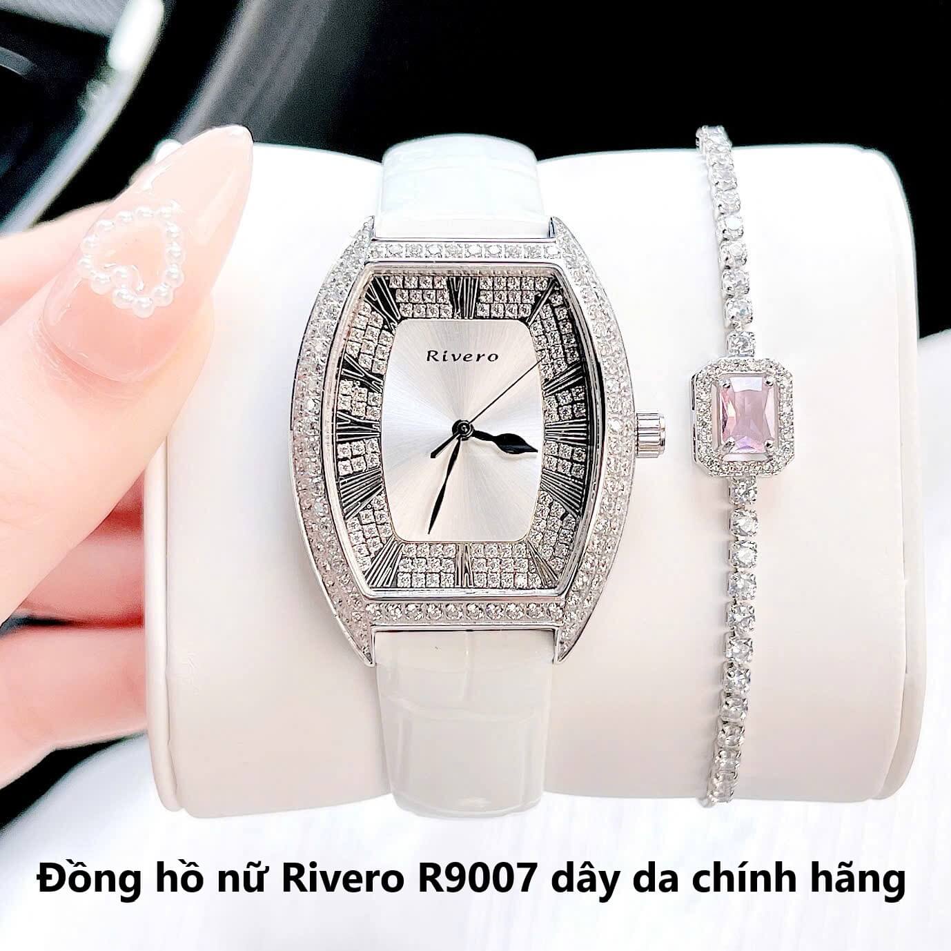Đồng hồ Rivero nữ chính hãng, đồng hồ Rivero R9007 dây da trắng vỏ silver size 34mm